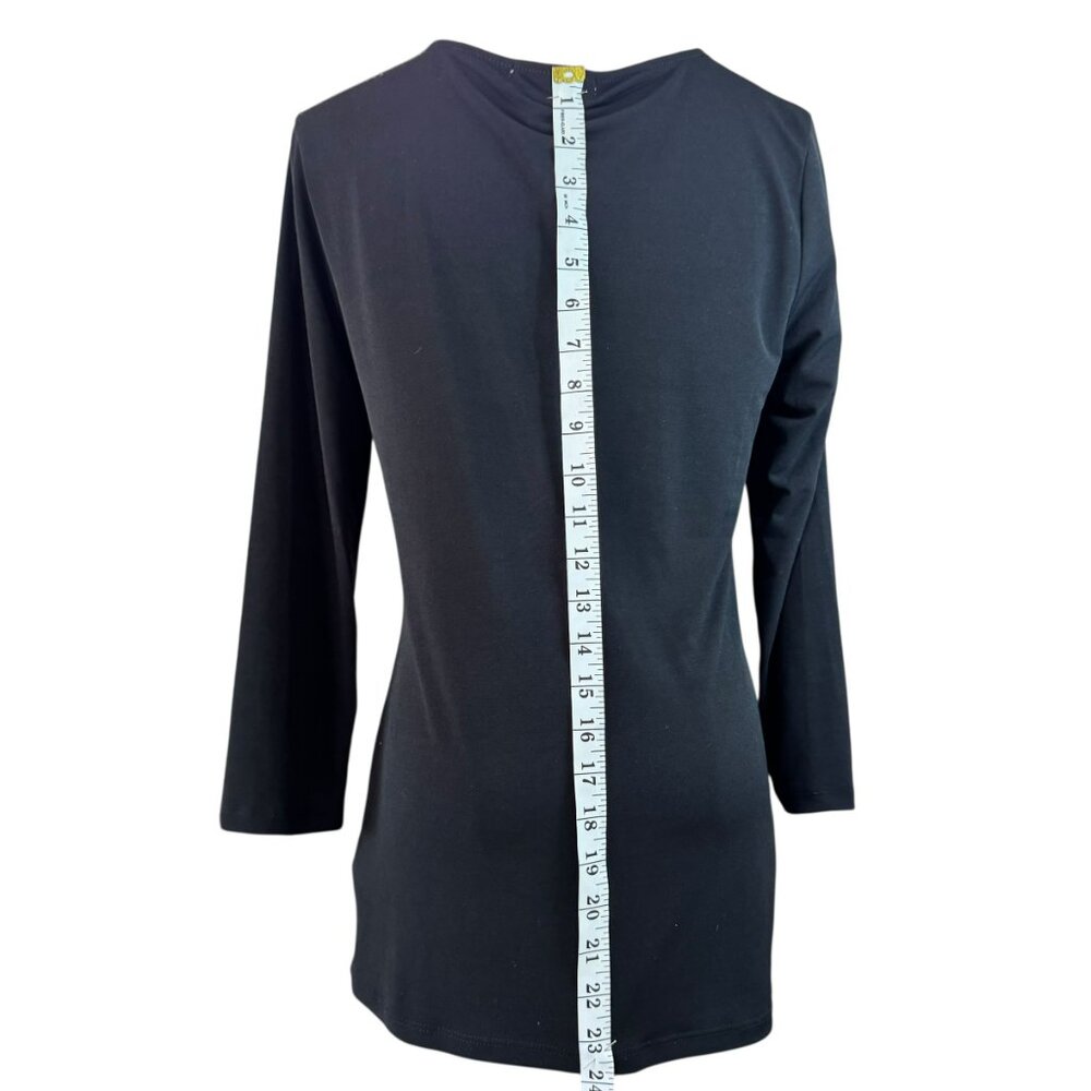 Michael Kors Black Ruched V-Neck Top Size M | Elegant Stretch Knit Long Sleeve - Picture 6 of 13